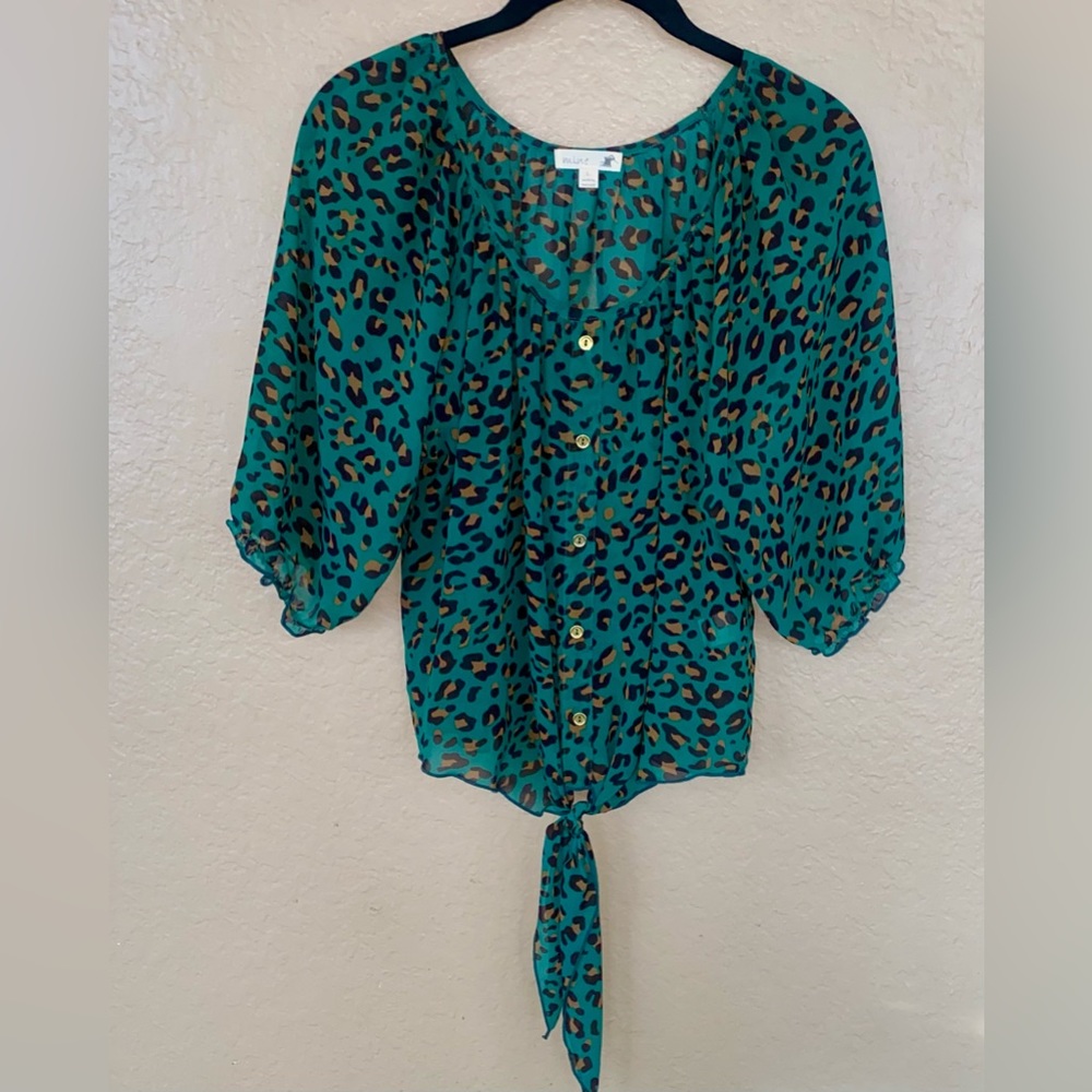 New sheer leopard print green top